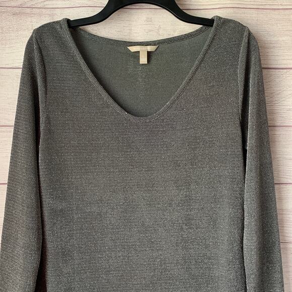 Banana Republic Gray Metallic Shimmer Blouse Long Sleeve Size Large - Picture 2 of 16